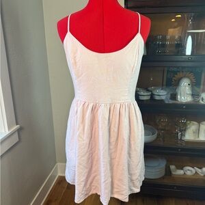 Francesca’s Pink Linen Blend Back Tie Fit & Flare Mini Romantic Dress Size XL